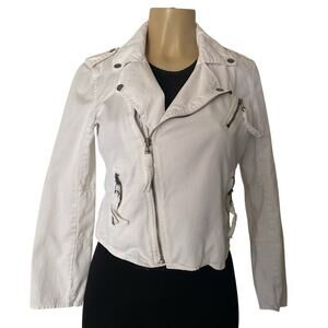 American Eagle Vintage Y2K White Moto Jacket Women’s Small Denim Biker Style